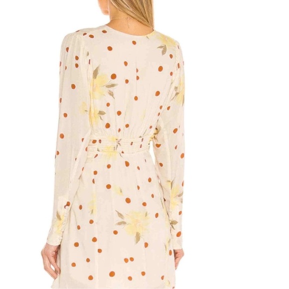 Free People Long Sleeve Mini Dress Polka Dot Button Front Cream Yellow S - Picture 14 of 14